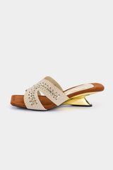 "Crocodile Print Leather Square Sandals"