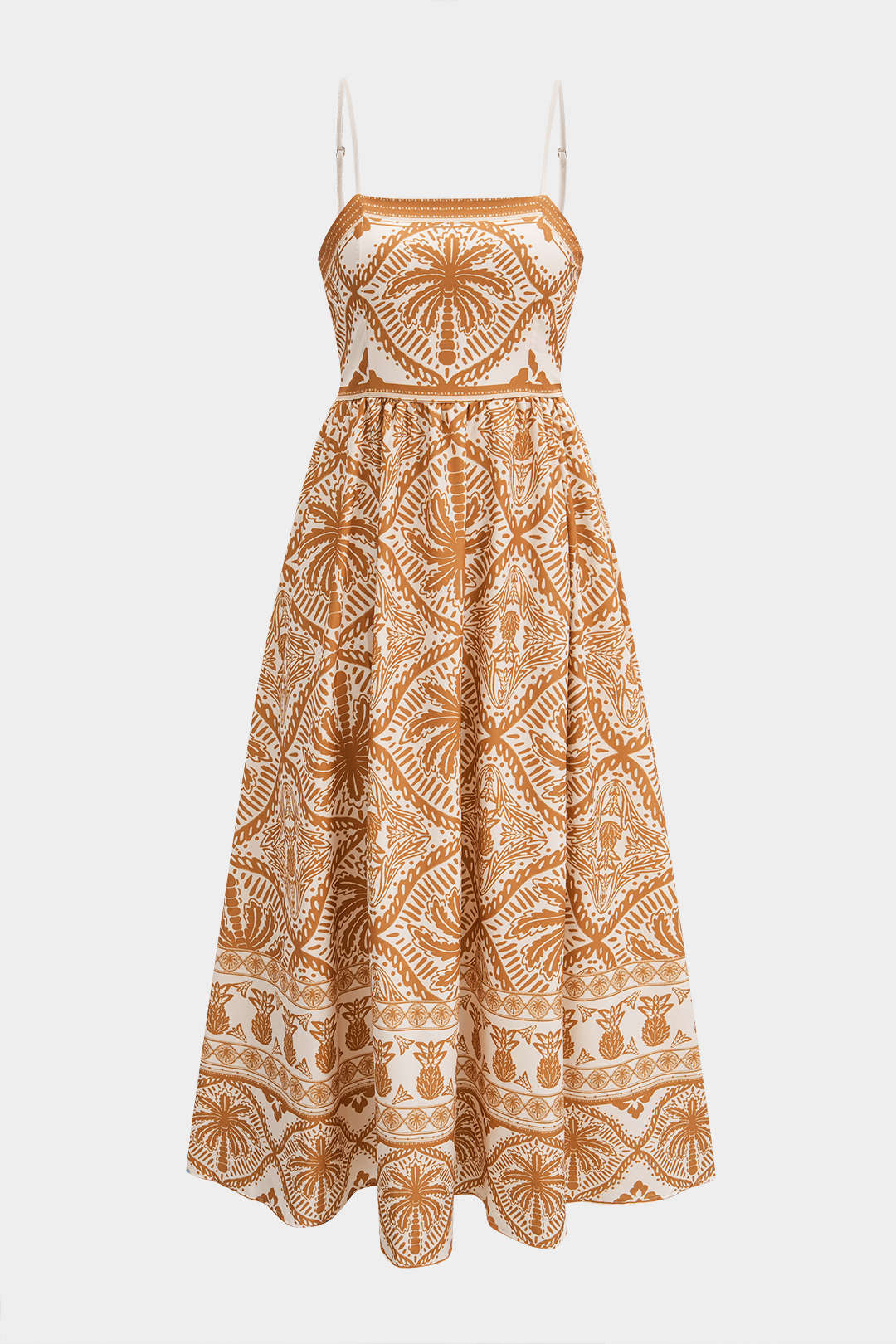 "Bohemian Print Smocked Backless Sleeveless Maxi Dress"