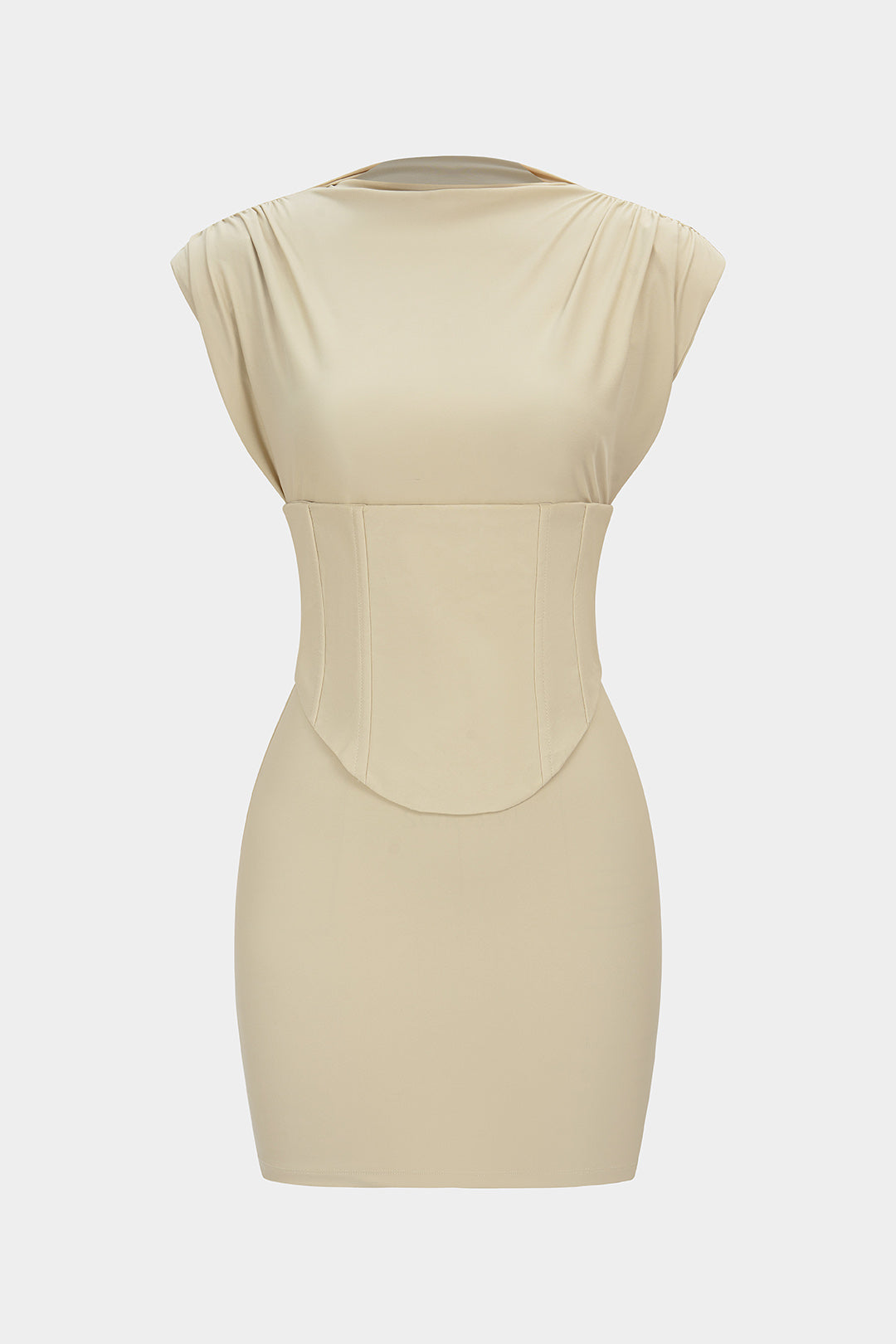"Belted Tie Back Shoulder Pads Sleeveless Mini Dress"