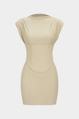 "Belted Tie Back Shoulder Pads Sleeveless Mini Dress"